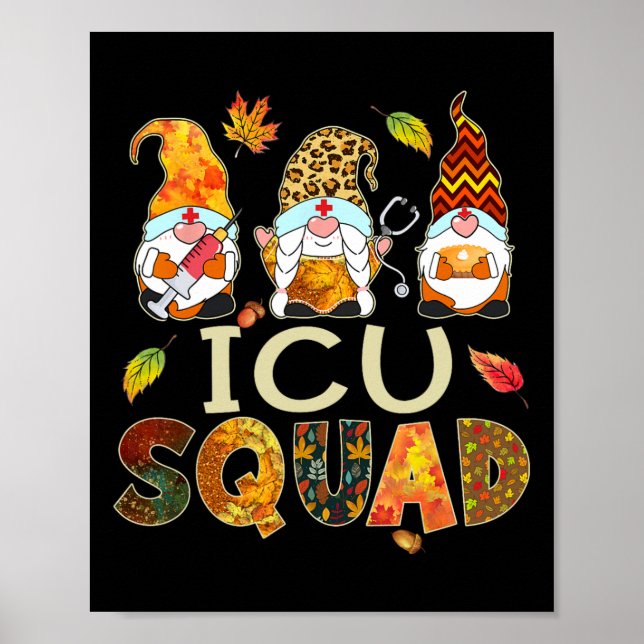 Icu Squad Gnome Nurse Leopard Erntedank Fall St Poster (Vorne)