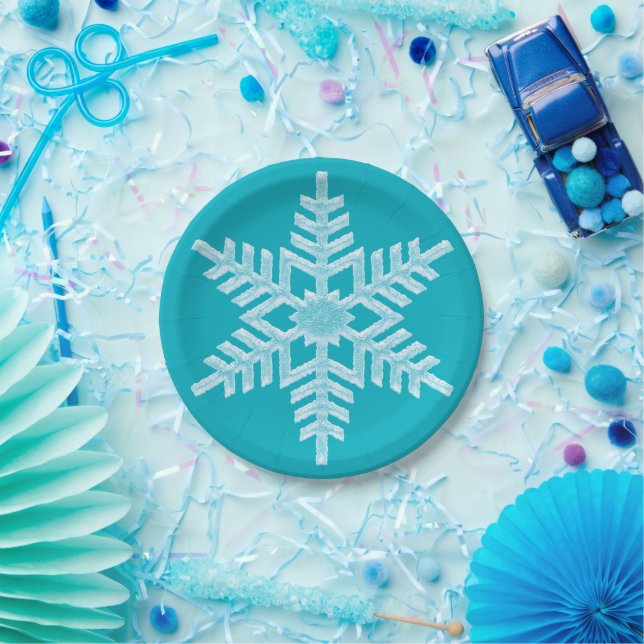 Icy Aqua Aquamarin Frozen Snowflake Winterweihnach Pappteller (Party)
