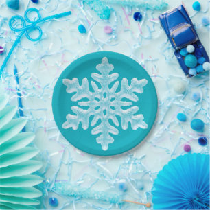 Icy Aqua Aquamarin Frozen Snowflake Winterweihnach Pappteller