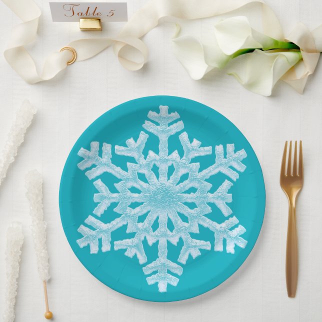 Icy Aqua Aquamarin Frozen Snowflake Winterweihnach Pappteller (Hochzeit)