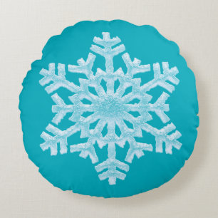 Icy Aqua Aquamarin Frozen Snowflake Winterweihnach Rundes Kissen