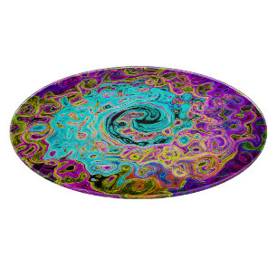 Icy Aqua Blue Groovy Abstract Retro Liquid Swirl Schneidebrett