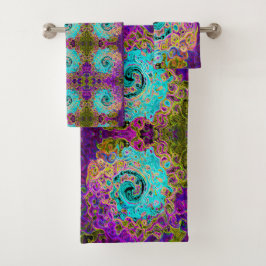 Icy Aqua Blue Groovy Abstrakt Retro Liquid Swirl Badhandtuch Set