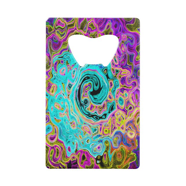 Icy Aqua Blue Groovy Abstrakt Retro Liquid Swirl Geldbeutel Flaschenöffner (Vorderseite)