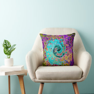 Icy Aqua Blue Groovy Abstrakt Retro Liquid Swirl Kissen