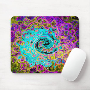 Icy Aqua Blue Groovy Abstrakt Retro Liquid Swirl Mousepad