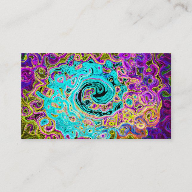 Icy Aqua Blue Groovy Abstrakt Retro Liquid Swirl Visitenkarte (Vorderseite)