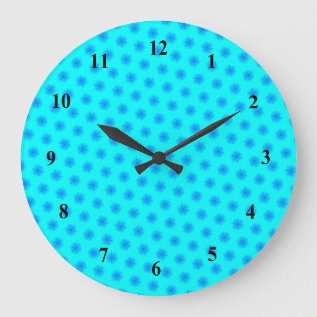 Icy Aqua und Blaues Schneeflockenmuster Große Wanduhr (Vorderseite)