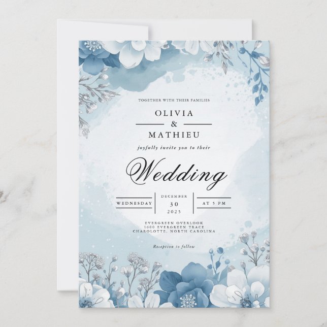 Icy Bloom Frost Wedding Einladung (Vorderseite)