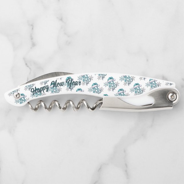 Icy Blue 2026 with Santa Hat and Snowflakes  Kellnermesser (Rückseite)