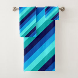 Icy Blue Aquamarin Stripes Badetuch Set