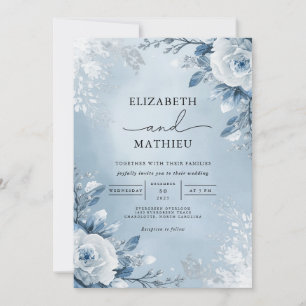 Icy Blue Botanical Bloom Wedding Einladung