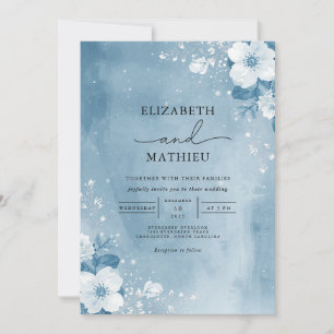 Icy Blue Botanical Frost Wedding Einladung