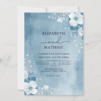 Icy Blue Botanical Frost Wedding Einladung