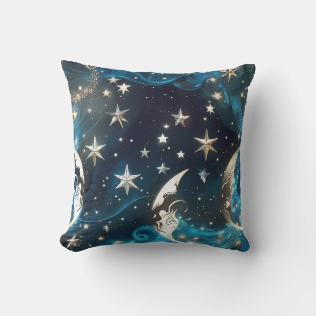 Icy Blue Celestial Moon Phases Pillow Kissen (Vorderseite)