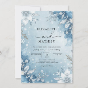 Icy Blue Floral Wreath Wedding Einladung