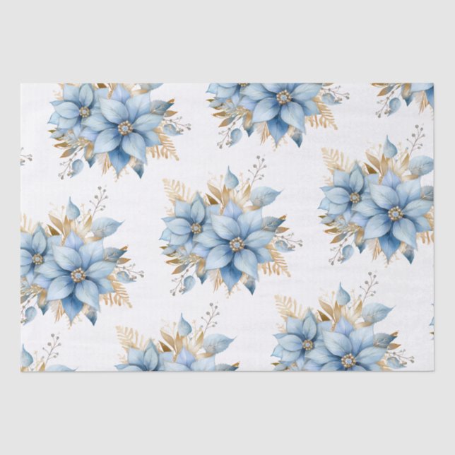 Icy Blue Gold Poinsettia Blume Weihnachten | NAME Seidenpapier (Vorderseite)