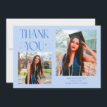 Icy Blue Graduate Thank You 2-Photo  Ankündigung<br><div class="desc">Modern and whimsical graduation announcement photo card featuring 2 photos on the front and 1 on the back. The text says "THANK YOU" with twinkling stars. Add the graduate's name,  information,  and message to personalize this card. Icy blue.</div>
