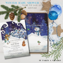 Icy Blue "It Takes a Village" Winter Baby Shower  Einladung