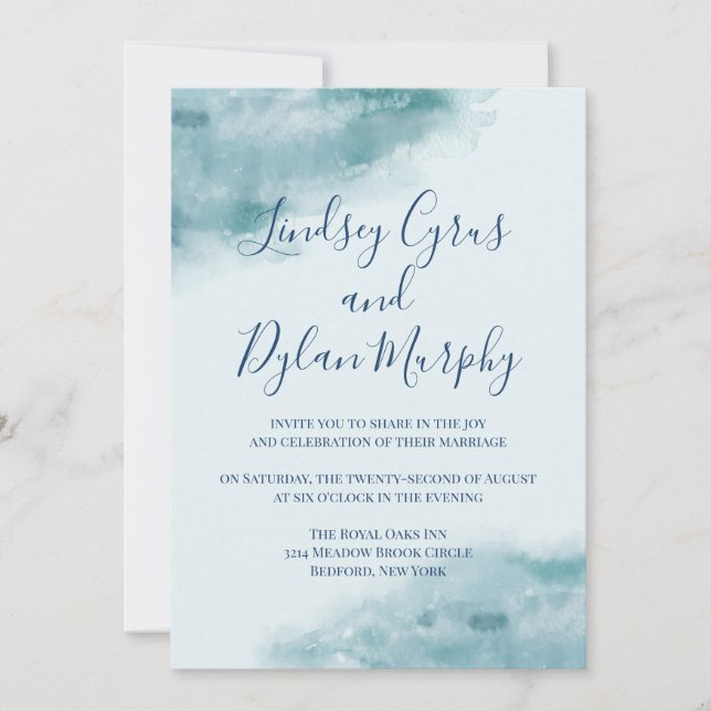 Icy Blue Mattiert Watercolor Wedding Einladung (Vorderseite)