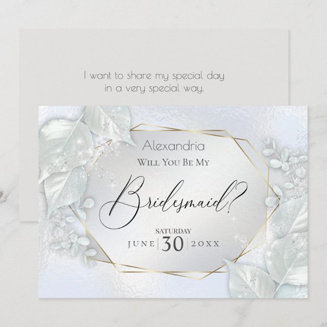 Icy Blue Shimmery wirst du meine Bridesmaid sein Einladung (Vorne/Hinten)