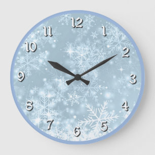 Icy Blue Snowflakes Große Wanduhr