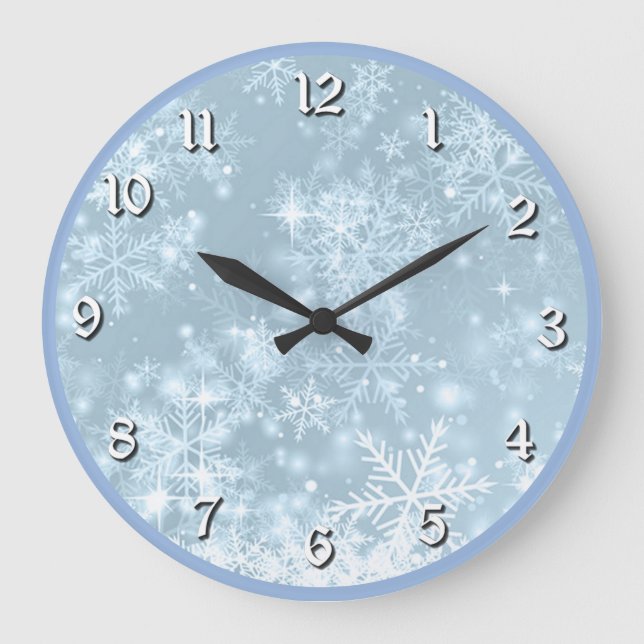 Icy Blue Snowflakes Große Wanduhr (Vorderseite)
