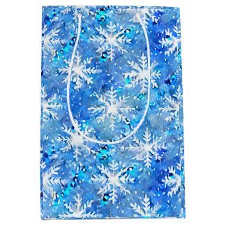 Icy Blue & Turquoise Winter Snowflake Mittlere Geschenktüte