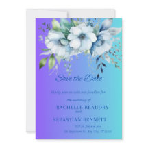 Icy Blue Watercolor Blumenzellenhochzeit Einladung
