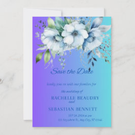 Icy Blue Watercolor Blumenzellenhochzeit Einladung
