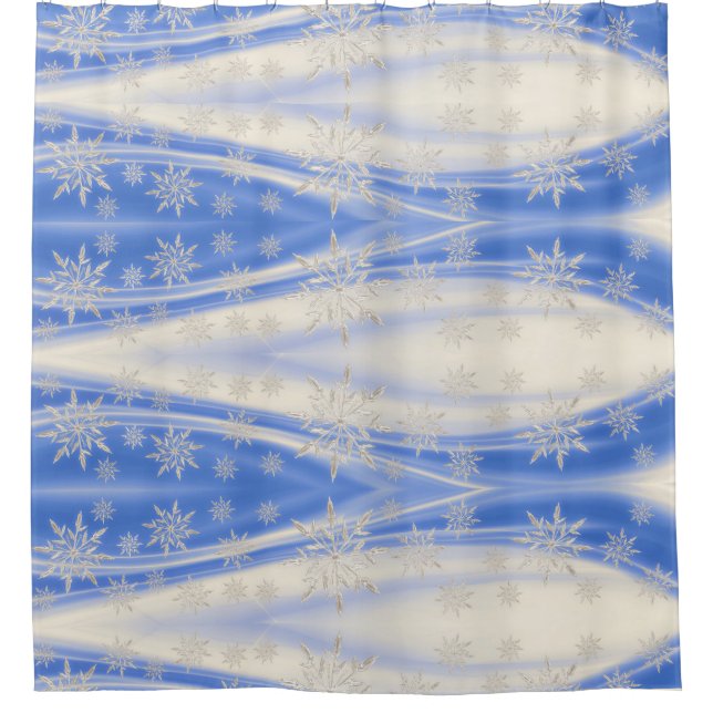 Icy Blue White Snowflake Winterduschvorhang Duschvorhang (Vorderseite)