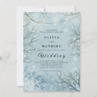 Icy Blue Winter Twig Floral Wedding Einladung