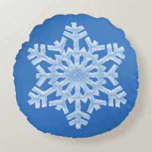 Icy Cool Blue Frozen Snowflakes Winterweihnachtsfe Rundes Kissen