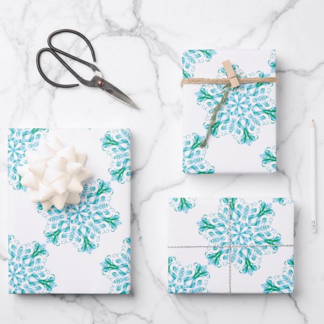 Icy Snowflake Wrapping Paper Sheets Geschenkpapier Set (Vorderseite)