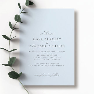 Icy Soft Blue | Airy Elegant Minimalistisch Weddin Einladung