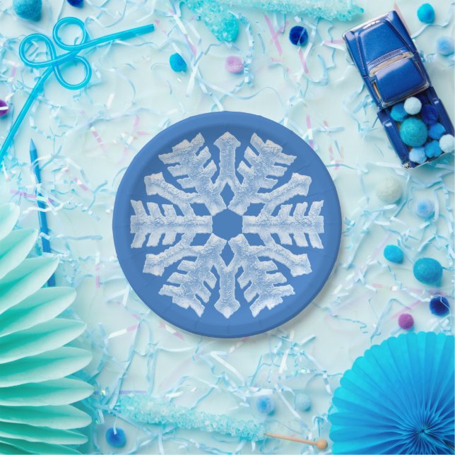 Icy White Frozen Snowflake Frosty Blue Weihnachten Pappteller (Party)