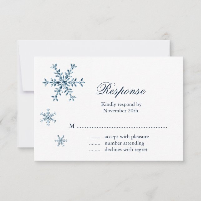 Icy Winter Snowflake Wedding RSVP Karte (Vorderseite)