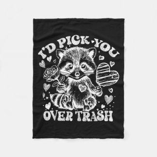 I'd Ck You Over Trash Funny Raccoon Retro Valentin Fleecedecke