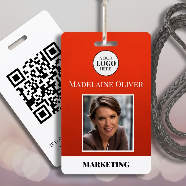 ID de l'employé Photo Code QR Rouge Logo Badge (Créateur téléchargé)
