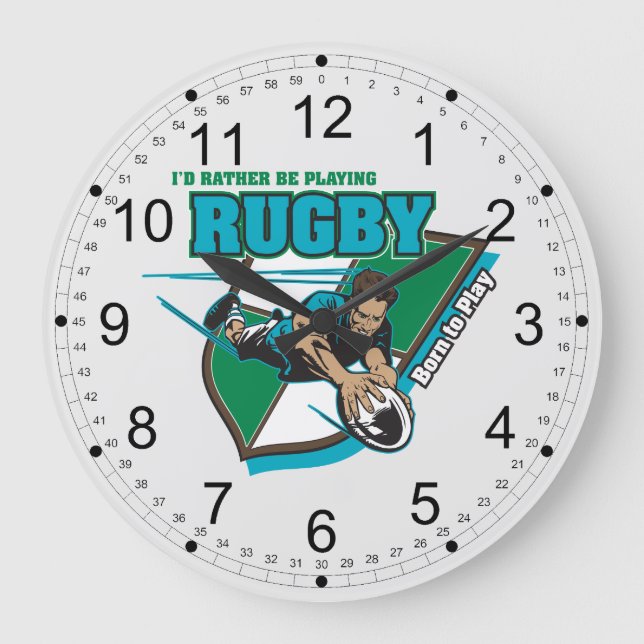 I'd Rather Be Playing Rugby Große Wanduhr (Vorderseite)