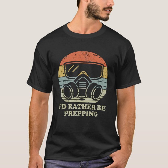Id Rather Be Prepping Gas Mask Retro Sunset T-Shirt (Vorderseite)