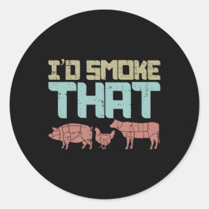 Id Smoke Pork Chicken Beef Funny Grillen Barbecue  Runder Aufkleber