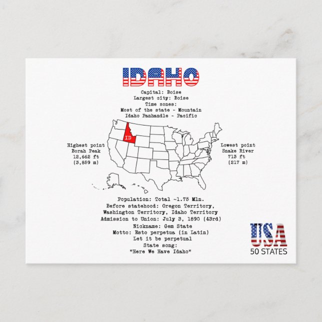 Idaho American Staat auf einer Karte und nützliche (Vorderseite)