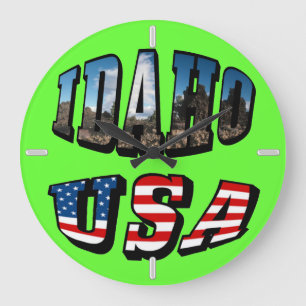 Idaho Bild Staat und Flagge USA Text Große Wanduhr