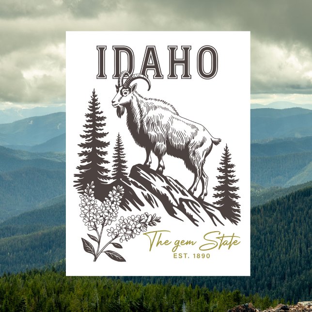 Idaho Der Gem Staat Est. 1890 Bergbach Postkarte (Idaho The Gem State Est. 1890 Mountain Ram Postcard)
