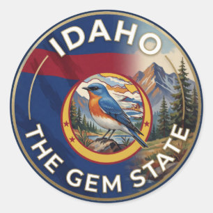 💎 Idaho-Flagge und Bergblaue Diamant-Erbe Runder Aufkleber