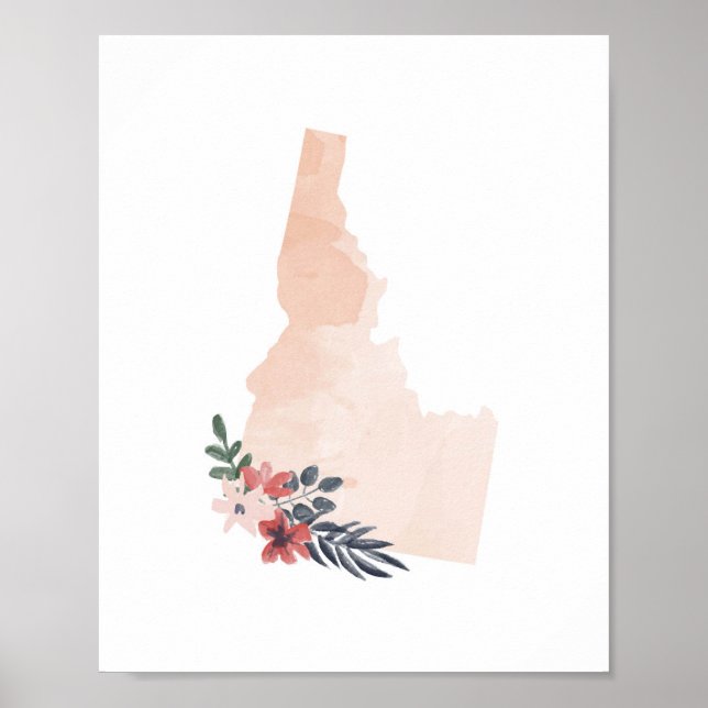 Idaho Floral Watercolor Staat Poster (Vorne)