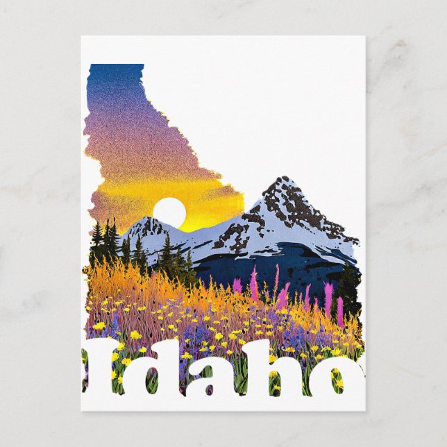 Idaho-Form mit Berg und Wildblumen Postkarte (Vorderseite)