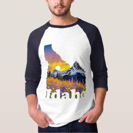 Idaho-Form mit Berg und Wildblumen T-Shirt