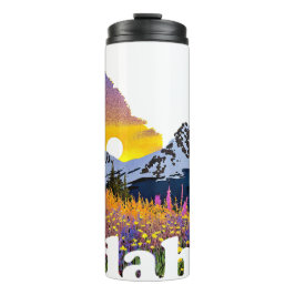 Idaho-Form mit Berg und Wildblumen Thermosbecher